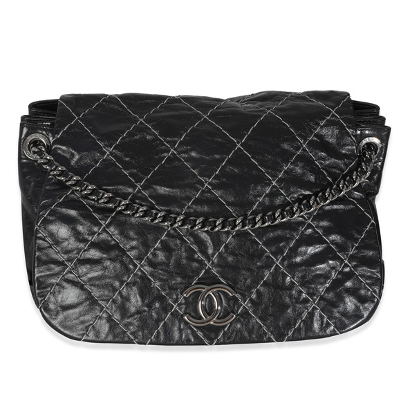 Chanel Black Calfskin Double Stitch Accordion Flap Bag - Picture 1 of 8